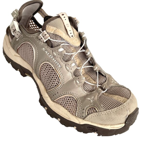 SOLD!! Salomon Womens 7.5 Beige Techamphibian 2 Water Mesh Trail Hiking Shoes - Picture 2 of 11